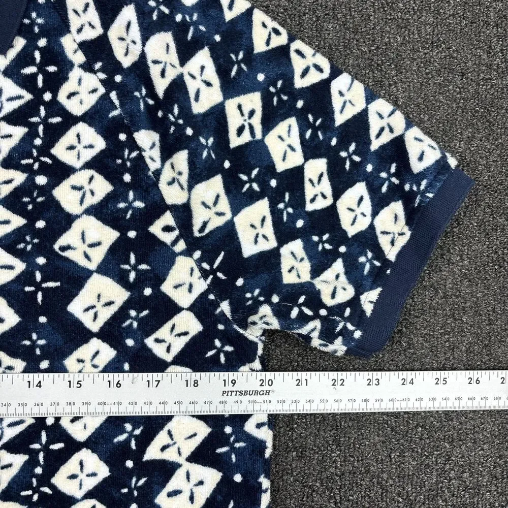 J. Crew Polo Shirt Navy Blue Terry Cloth Ikat Print Casual BZ389 Size Medium